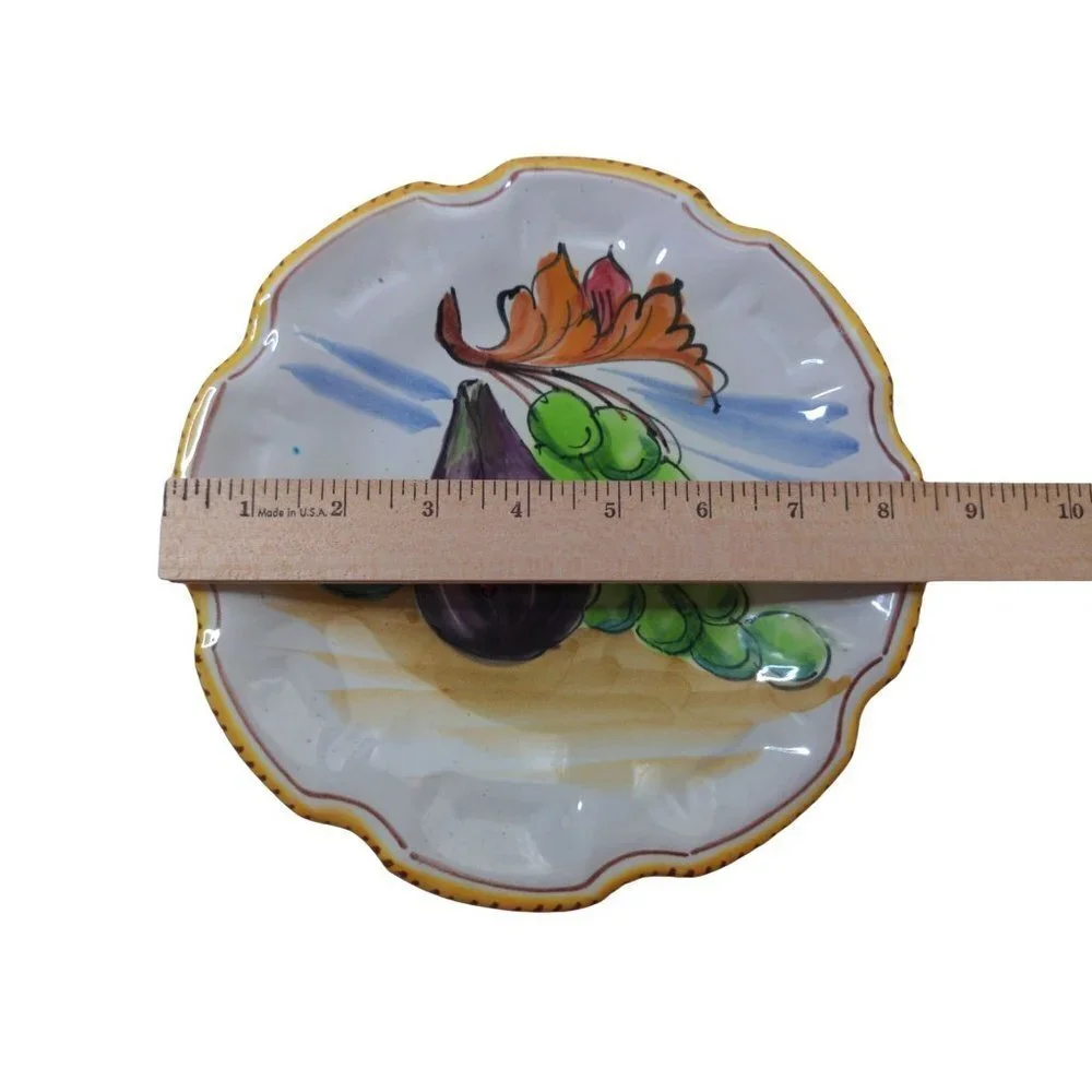 Vintage Hand Painted Italian‎ Plate Eggplant Grapes Fruit Ceramic 8.5